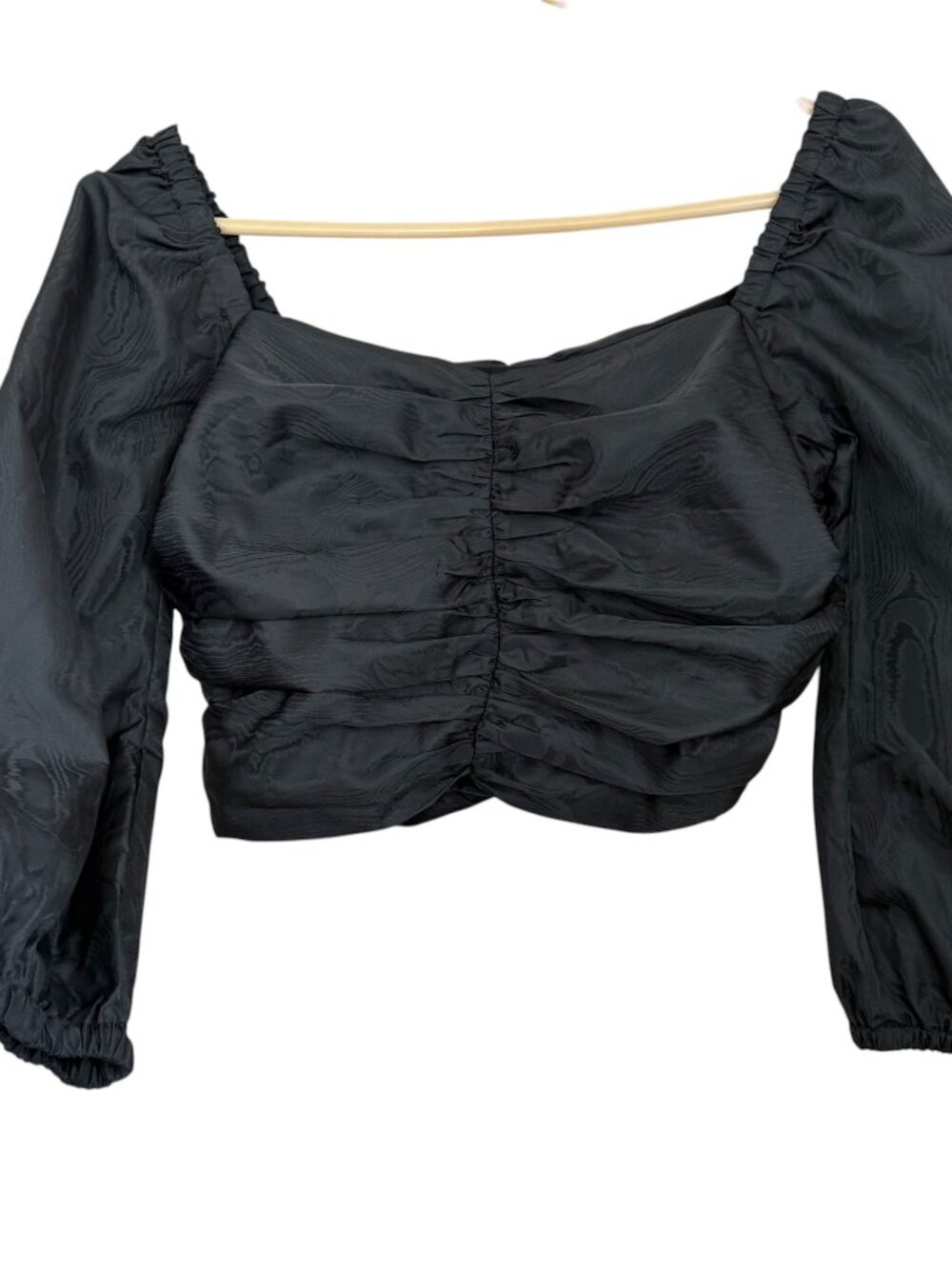 J Crew Ruched Puff-Sleeve‎ Cropped Top 6 Black Square Neck Milkmaid Boho Cottage - Picture 3 of 11